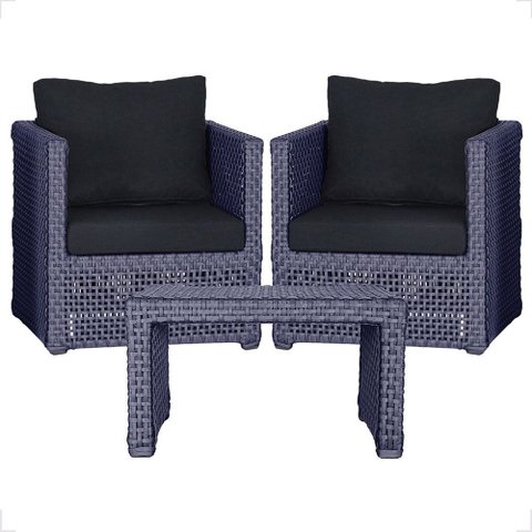 Mesa Centro e 2 Poltronas Madri Corda Náutica Estofado 12 Trama Original