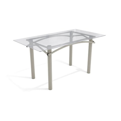Mesa Elba Kappesberg Níquel com Tampo de Vidro Incolor 150cm