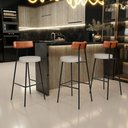 Ver imagem 2 de Kit 04 Banquetas Altas Bar Cozinha Sala De Jantar Em Aço Milão L02 Couríssimo Camel Linho Bege - Lya