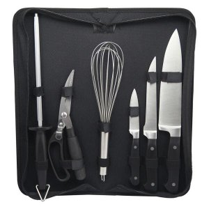 Jogo de 6 pecas para churrasco em aco inox com bolsa de nylon