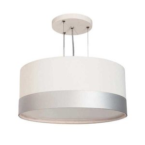 Lustre Pendente Cúpula Branco com Detalhe Prata 50x25 3E27