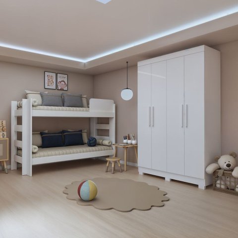 Quarto Infantil Completo Théo com Guarda-Roupa e Beliche Tigus Baby
