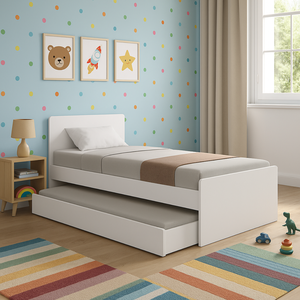 Bicama Solteiro Bibox Cama com Auxiliar com Colchões D33 Premium Cor:branco
