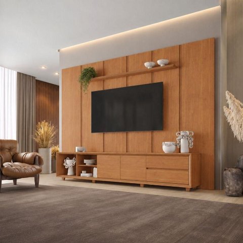 Conjunto Painel + Rack Dominus + Premium 279cm com Suporte para TV Naturalle Mavaular Móveis