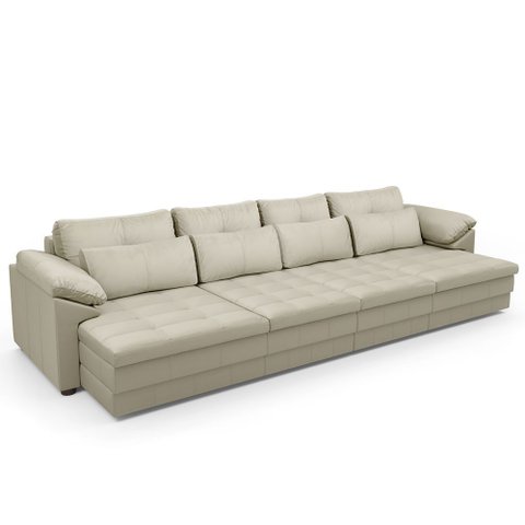Sofá Retrátil para Sala de Estar 4 Lugares 339cm Riza S03 Couro Bege Pérola - Lyam Decor