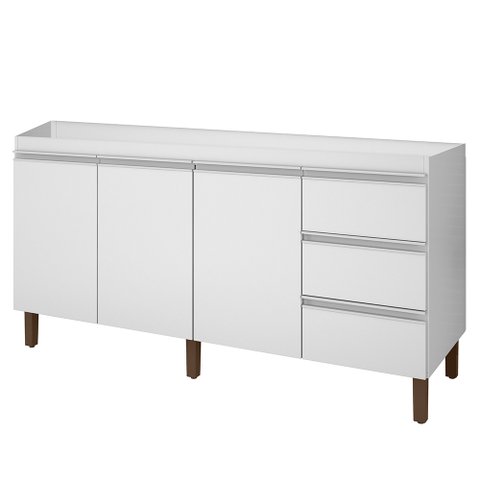 Balcão Gabinete para Pia Karen 159cm sem Tampo 3 Portas Branco - Abmaza Peternella