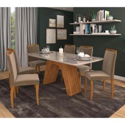 Conjunto de Mesa Cimol Clara 180x90cm com 6 Cadeiras Laura Joli - Savana/Off White - 1