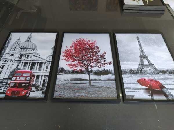 Kit 3 Quadros Árvore Azul Paris Torre Eiffel Londres 40x60 - 3