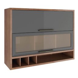 Armário Aéreo Duplo Ronipa 2 Portas Syrah 120cm Vidro Reflecto - Castanho/Chumbo - 1