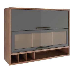 Armário Aéreo Duplo Ronipa 2 Portas Syrah 120cm Vidro Reflecto - Castanho/Chumbo