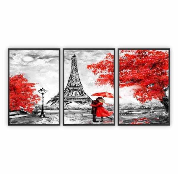 Kit 3 Quadros Paris Estilo Pintura Torre Eiffel 01 - 2