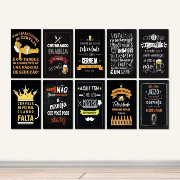 Kit 10 Placas Cantinho do Churrasco Homer Bebida Bar Vintage Cerveja Mestre Churrasqueiro MDF 3mm - 2