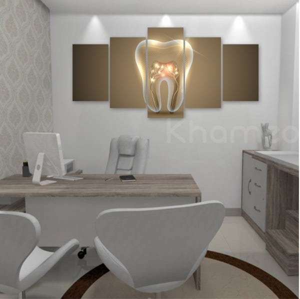 Quadro 5 Peças Dente Consultório Odontológico Mosaico Dentista Implante Canal - 1