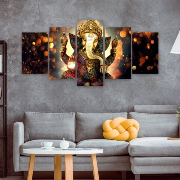 Quadro 5 peças Grande Lord Ganesha Deus Hall Elefante Buda