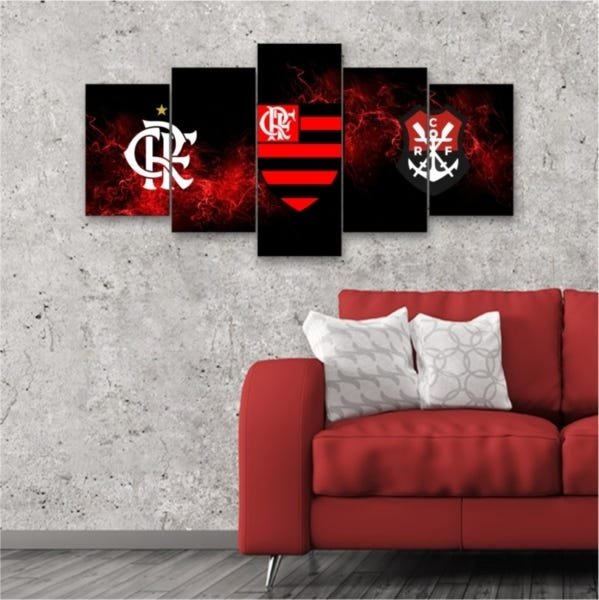 Quadro Mosaico 5 Peças Para Sala/Quarto Decoração Bolas de Futebol