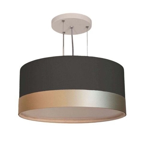Lustre Pendente Cúpula Preto com Detalhe Bronze 50x25