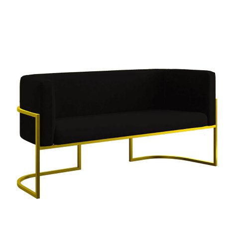 Sofá Namoradeira 2 Lugares Moderna Base Metal Gold – Balaqui Cor:preto