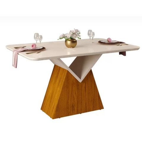 Mesa Jantar 1,36 X 0,90 Dj Argo Tampo Chanfrado Mad Com Vidro Freijo / Off White ( sem Cadeiras ) DJ