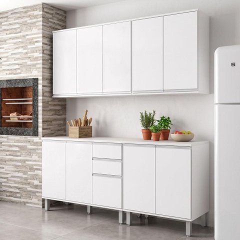 Cozinha Compacta Modulada 4 Peças 10 Pts 2 Gav Nina Branco