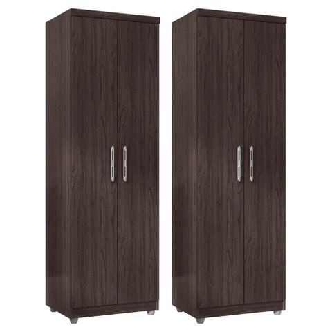Kit 2 Armários Organizador Multiuso Sabrina 2 Portas e 6 Nichos Castanho - Desk Design