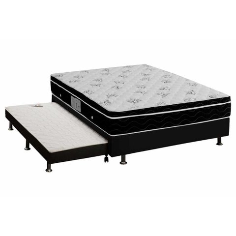 Cama Box C/auxiliar Casal: Colchão Ortobom Nanolastic Physical + Base Crc Courano Black(138x188)