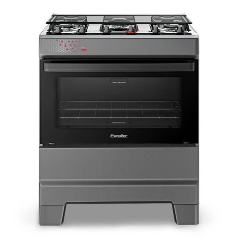 Fogão a Gás Mesa Inox Tampa de Vidro Forno 84l Esmaltec Ideal Top Titanium 5 Bocas Bivolt