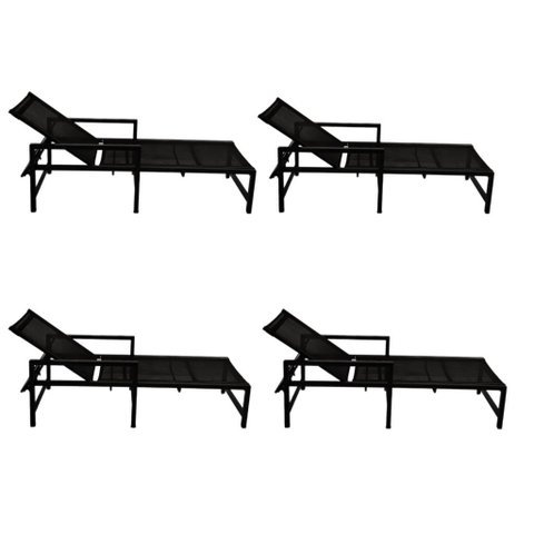 Kit 4 Espreguiçadeiras Camilla Alumínio Tela Sling Cor Preto