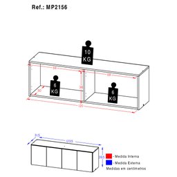 Armário de Cozinha Aéreo 4 Portas Multimóveis Mp2156 Rustic - 3