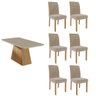 Kit Conjunto Sala De Jantar Mesa Tampo MDF Vidro 180 Cm Com 6 Cadeiras Marrom Madeira Off White - 1