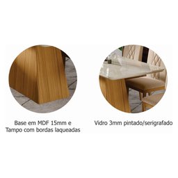 Kit Conjunto Sala De Jantar Mesa Tampo MDF Vidro 180 Cm Com 6 Cadeiras Marrom Madeira Off White - 6