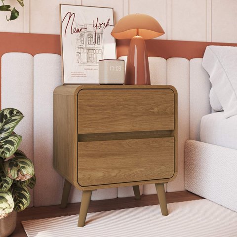 Mesa de Cabeceira 47cm com 2 Gavetas Cv001 Linha Curve Completa Móveis