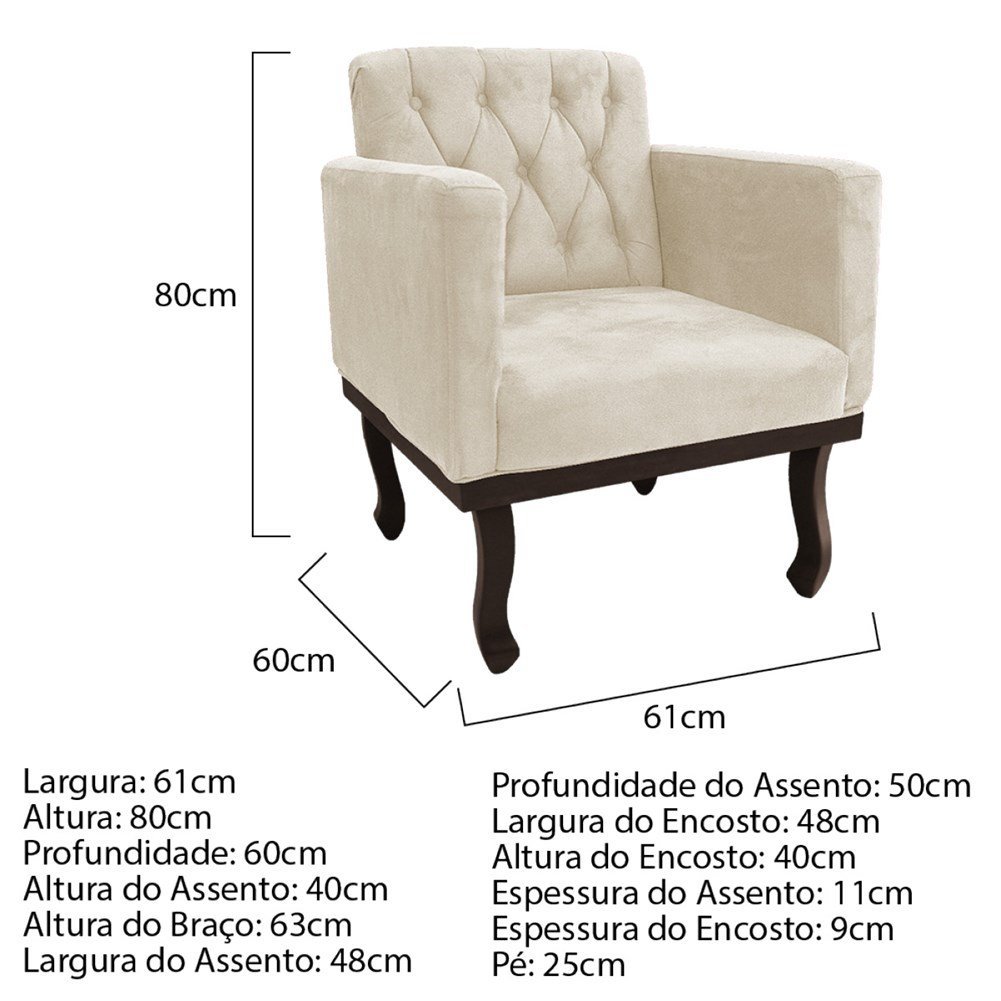 Kit Diva Recamier Juliana 130cm Lado Direito e 02 Poltronas Classic Suede Bege - Amarena Móveis - 5