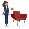Kit 2 Poltronas Decorativa Flora Suede Vermelho Pés Madeira Ms Decor - 4