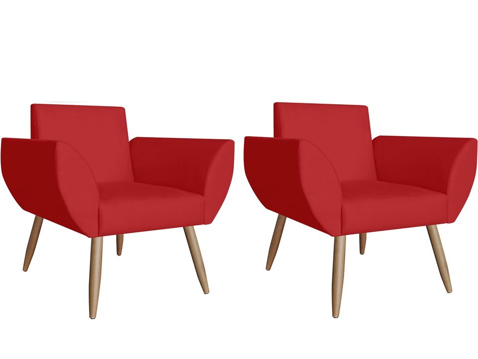 Kit 2 Poltronas Decorativa Flora Suede Vermelho Pés Madeira Ms Decor - 1