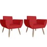 Kit 2 Poltronas Decorativa Flora Suede Vermelho Pés Madeira Ms Decor - 1