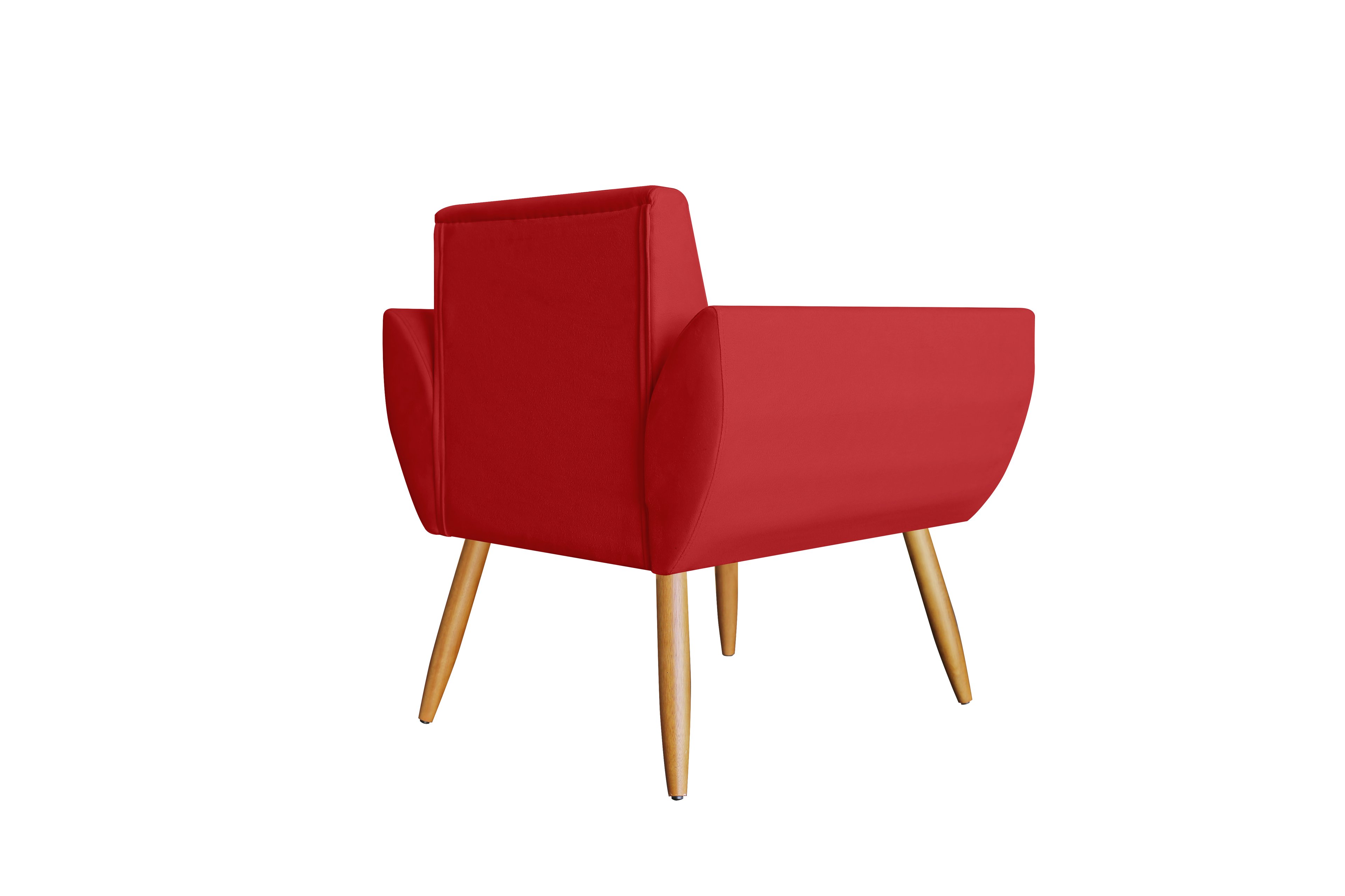 Kit 2 Poltronas Decorativa Flora Suede Vermelho Pés Madeira Ms Decor - 3