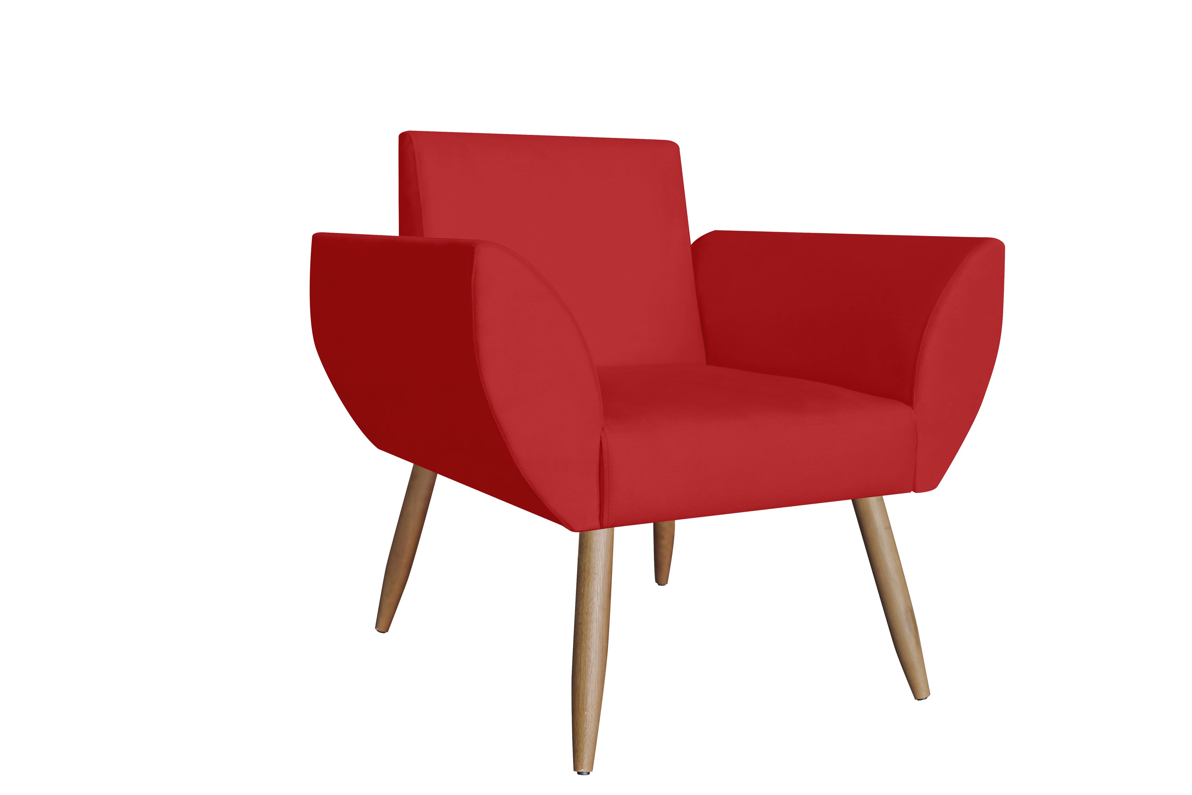 Kit 2 Poltronas Decorativa Flora Suede Vermelho Pés Madeira Ms Decor - 2