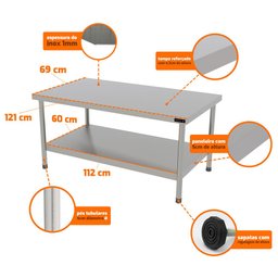 Cavalete Total Inox Mesa Bancada para Chapa e Charbroiler Profissional Pro-120 - Progás P44803 - 3