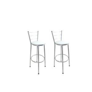 Kit 2 Banqueta Alta Prata Cozinha Gourmet Americana Balcão:branco