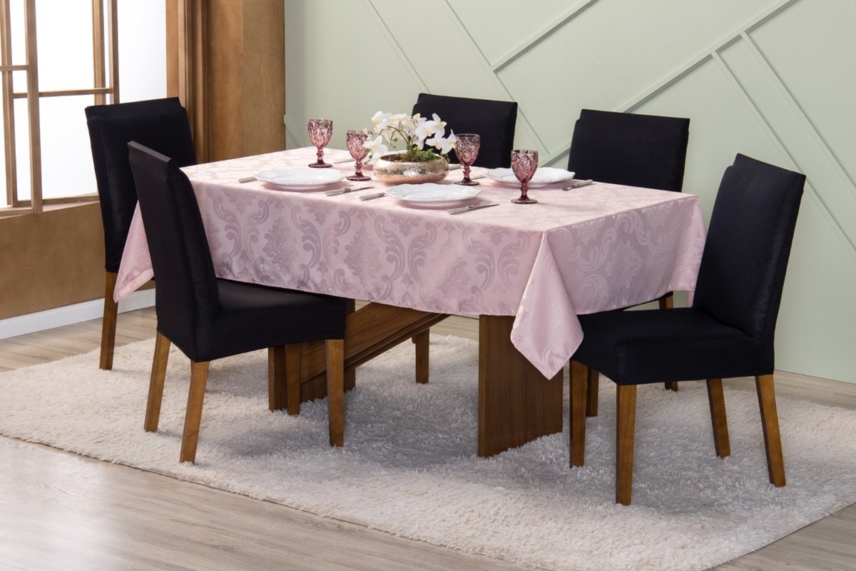 Toalha de Mesa 12 Lugares 4,00 X 1,35 Jacquard Luxo Cozinha Copa Sala de Jantar Rosê