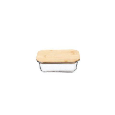Pote de Vidro Hermético Retangular com Tampa de Bambu 600ml