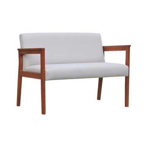 Sofá 2 Lugares/Namoradeira Veneza Madeira Maciça Assento e Encosto Estofado - Amêndoa Linho Bege