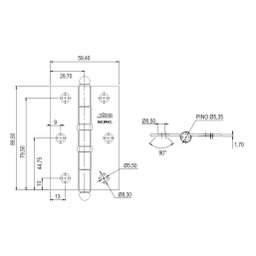 Dobradiça de Porta Pino e Bola com Anel 3.1/2" x 2.5/16" com 3 Peças Stam - 2