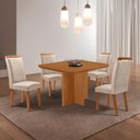 Ver imagem 1 de Conjunto de Jantar Olimpia 4 Lugares Tampo MDF Cadeiras Lorena Veludo Creme 90cm Moderna