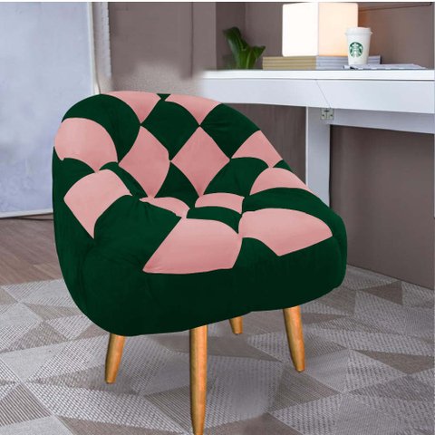 Poltrona Paloma Escritório Sala Pé Palito Suede Verde e Suede Rose - Dominic Decor