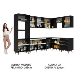 Armário de Cozinha Completa de Canto 462cm Preto Reims Madesa XA01 - 6
