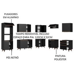 Armário de Cozinha Completa de Canto 462cm Preto Reims Madesa XA01 - 5