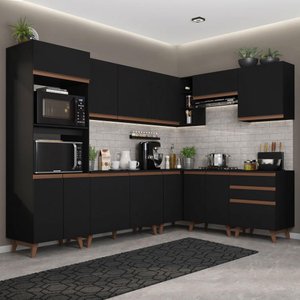 Armário de Cozinha Completa de Canto 462cm Preto Reims Madesa XA01