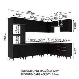 Armário de Cozinha Completa de Canto 462cm Preto Reims Madesa XA01 - 4