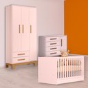 Ver imagem 1 de Conjunto Berço Mini Cama, Cômoda Sapateira Retrô e Guarda Roupa Slim Rosa